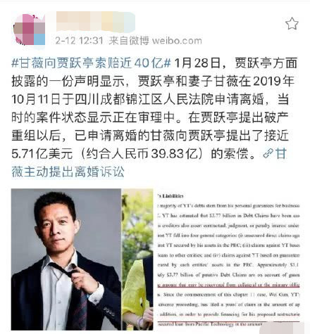 甘薇和贾跃亭是假离婚吗